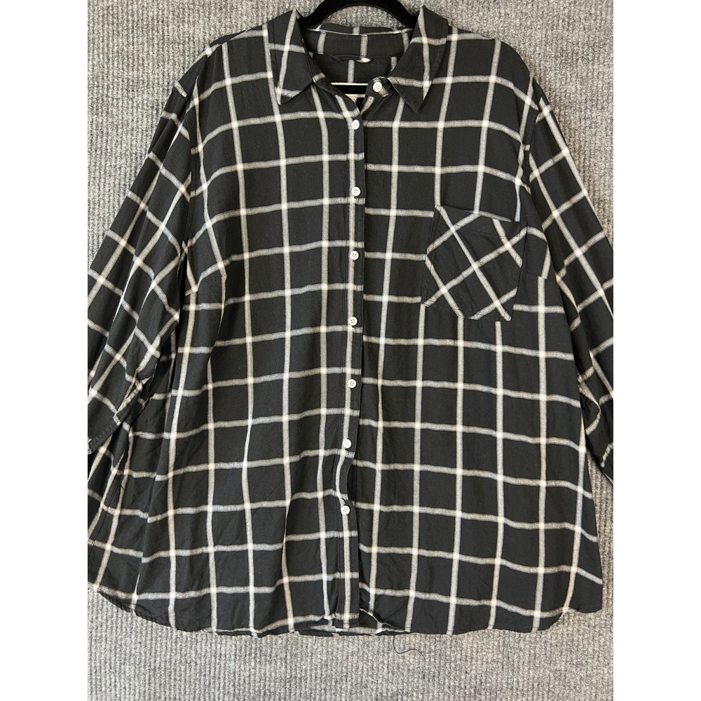 Ava & Viv Windowpane Flannel Top Dark Academia Grunge Minimalist Black White 3X - Picture 2 of 8